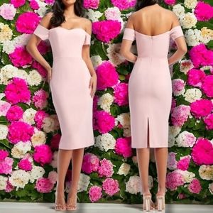 Dress the Population Blush Off-Shoulder Midi Dress